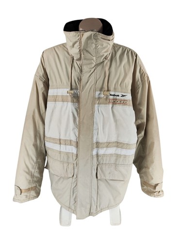 Reebok Vintage Ski Snow Jacket Men's Size 2XL Beige Canvas Snowboarding Hooded
