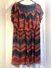 Enfocus Women Midi Black And Orange Short Sleeve Dress Size 20W