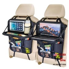 Backseat Car Organizer with Foldable Tray, 9 Pockets, Kick Mat 2 Pack - Oxford