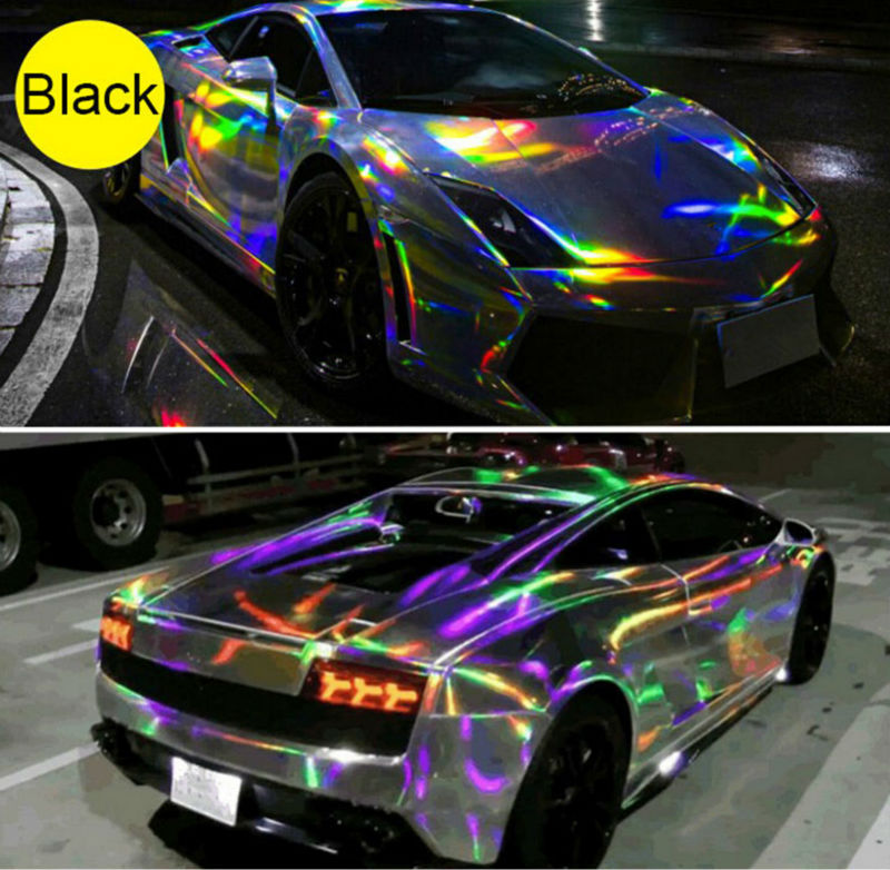 Black Car Iridescence Mirror Chrome Holographic Laser Vinyl Wrap