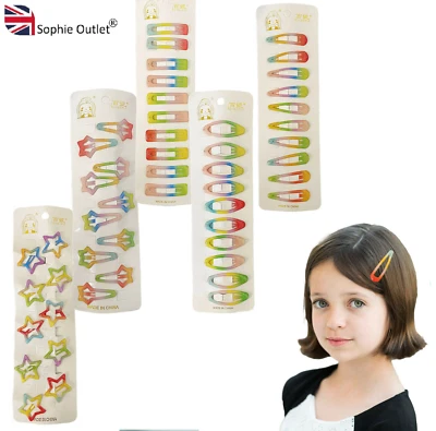 10 x Hair Snap Clips Metal Hair Slides Sleepies Bendies Kids Accessory Gift UK
