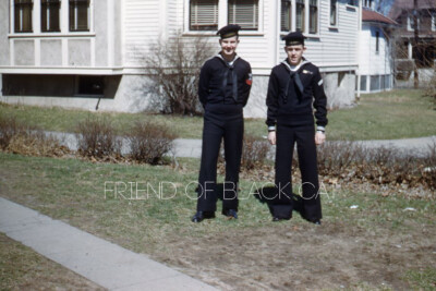 Kodak Slide 1950s Red Border Kodachrome Two Men in US Navy Uniforms Gay Interest