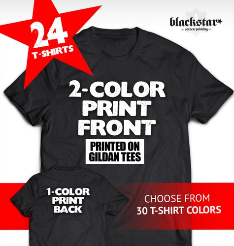 CAMISETAS GILDAN 24 CAMISETAS SERIGRAFÍA PERSONALIZADAS 2 COLORES DELANTERO Y 1 COLOR TRASERO - Imagen 1 de 7