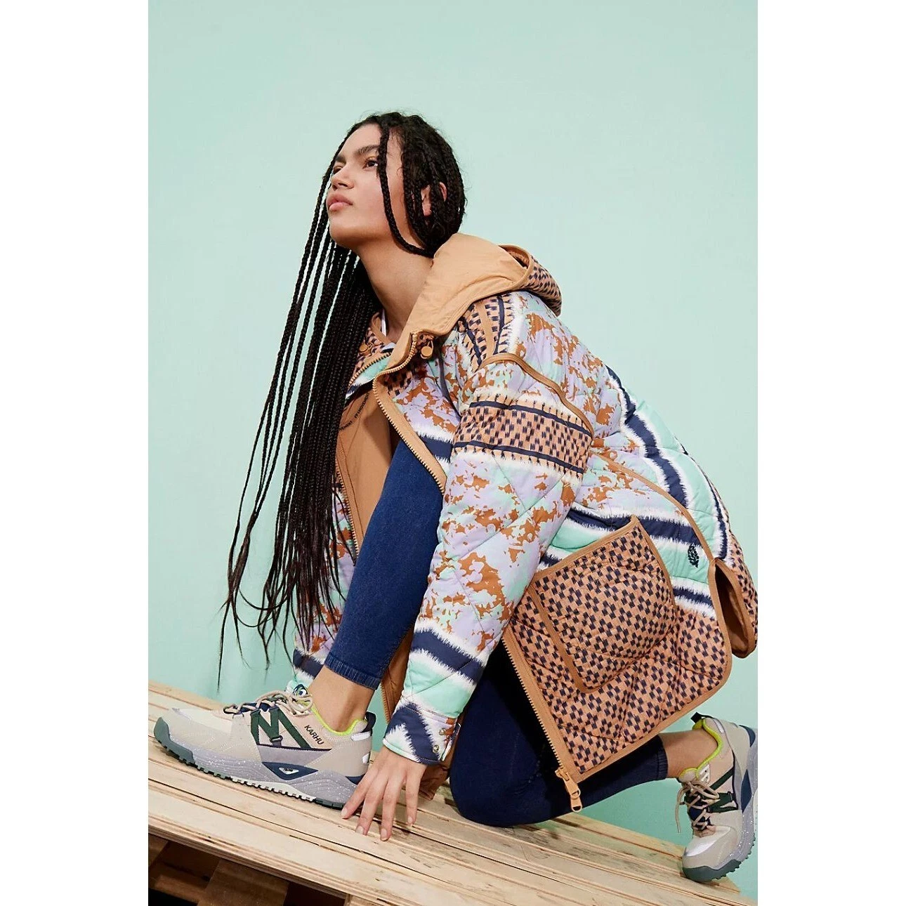 Free People Pria Printed Packable Hooded Puffer Jacket Size Small