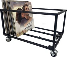 Vinyl Record Storage Holder on Wheels Holds up to 100 LP Album Holder Display