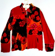 Coldwater creek XL LightweightJacket Womens Red Floral Velvet Full Zip Casual