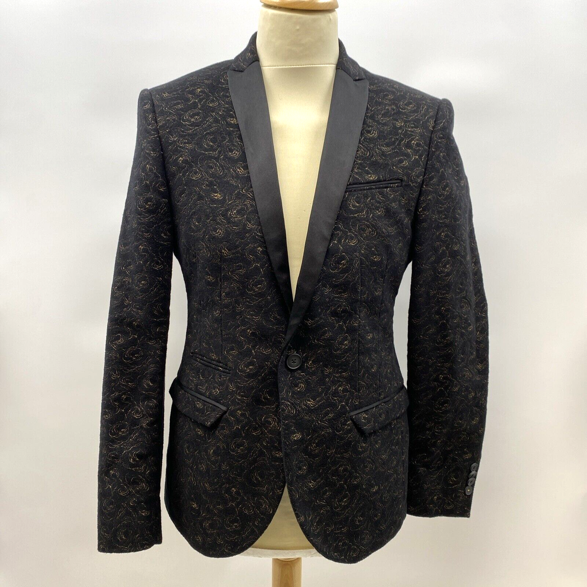 House Of Fraser Label Lab Men's Black/Bronze Skinny Fit Tux Blazer Size 38R  H16