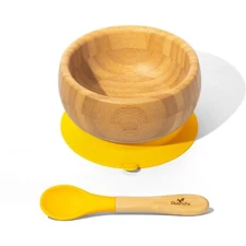 Avanchy Baby Bamboo Stay Put Suction Bowl + Spoon -Yellow