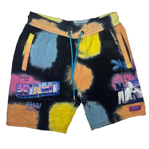 Miami Vice Reason Brand Mens Size M Sweat Shorts Tie Dye Drawstring 100% Cotton