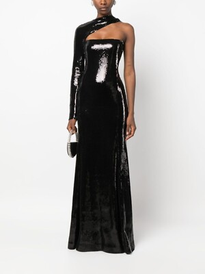 DAVID KOMA asymmetric one-shoulder sequin gown SZ 14
