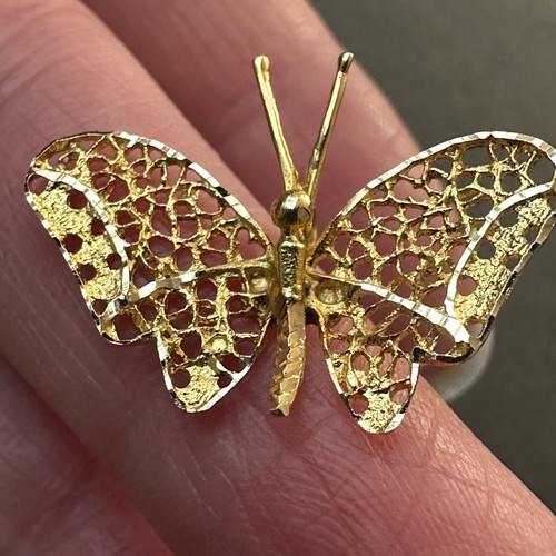 14ct 14k Yellow Gold Butterfly Pendant 14ct Lace Effect With Bright Cut Detail - Picture 5 of 11