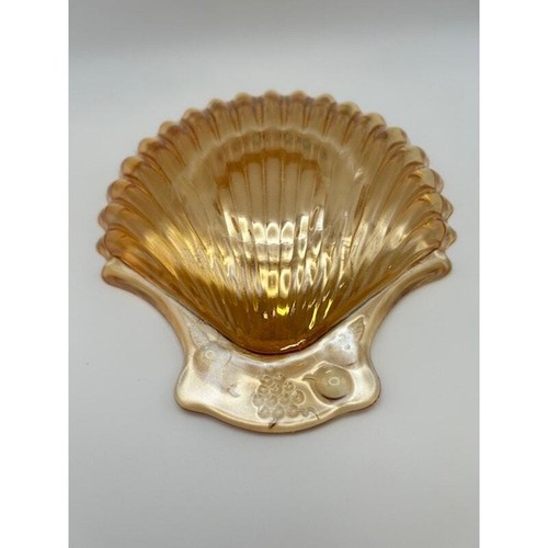 Vintage Carnival Glass Scallop Shell Shaped Plate Dish Marigold Peach Amber - Picture 2 of 3