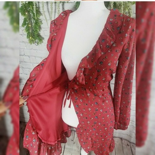She + Sky Ditsy Floral Ruffle Long Sleeve Wrap Dress NWT Small - 第 4/8 張圖片