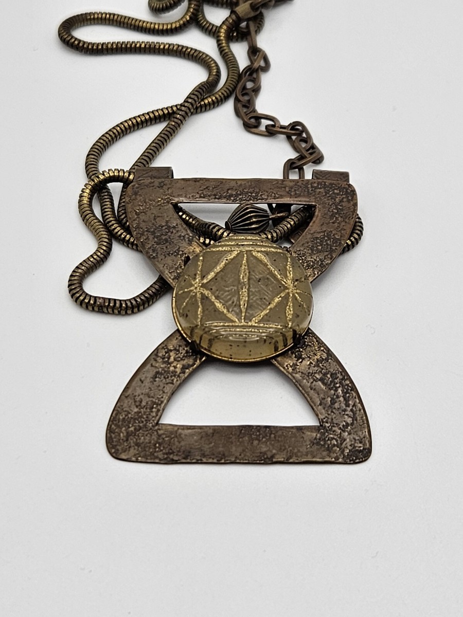 Vintage Marjorie Baer SF Modernist Brass Tone Lucite Pendant