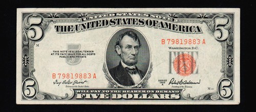 $5 1953-A United State Note Red Seal Free Shipping (a12)