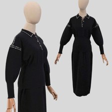 Vintage 80s Angelo Tarlazzi Knit Sweater Skirt Set Navy Blue