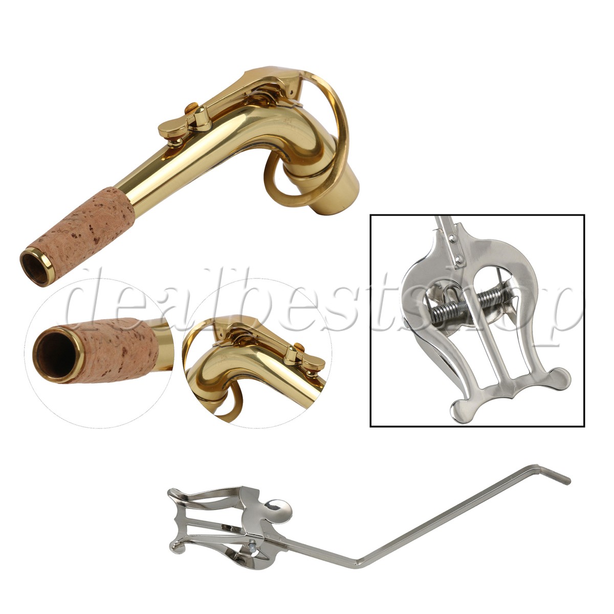 Golden Alto Saxophone Bend Neck & Sax Marching Lyre Clip