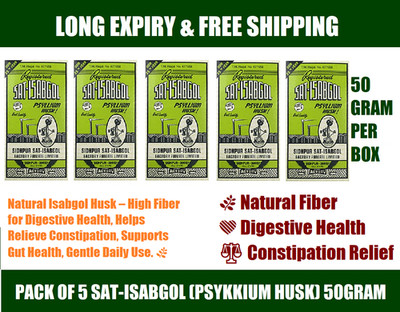 Sat Isabgol Psyllium Husk 50g x 5 Packs - Natural Laxative, Digestive Relief
