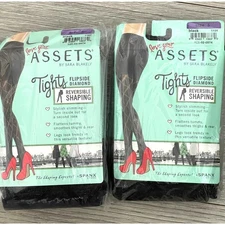 Love Your Assets 2 pc Flipside Diamond Reversible Shaping Tights 1105 Black Sz 5