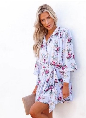 VICI Exclusive Bluebell Floral Mini Dress Small Cottagecore Tie Waist Button NWT