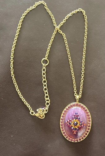 TARINA TARANTINO Vintage Flower Rhinestone Necklace Gold Tone - Picture 8 of 10