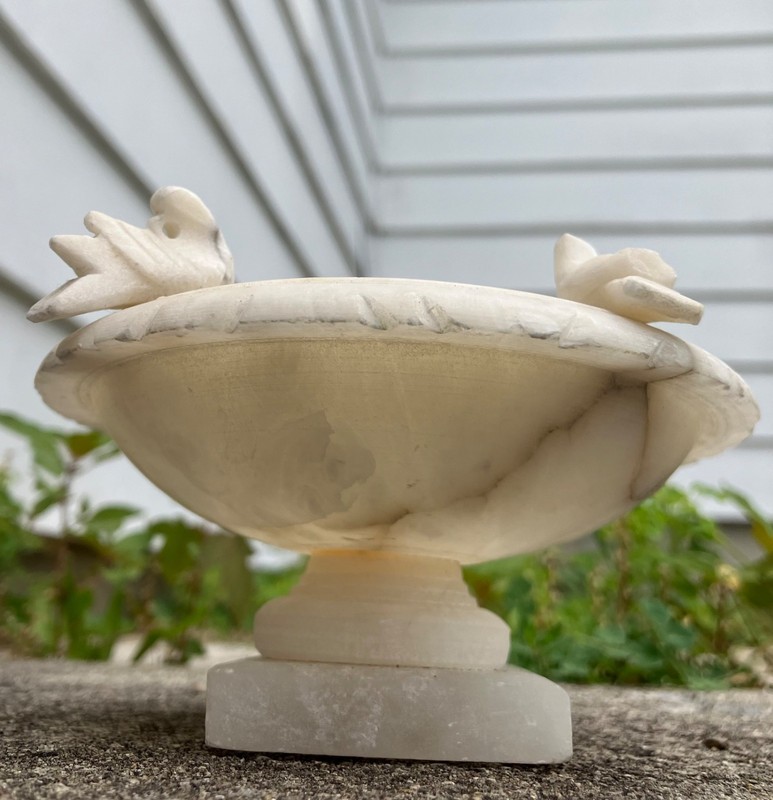 Vintage Italian Hand Carved Alabaster Bird Bath 4 1/2 X 3 Inches