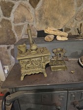 Vintage Miniature Crescent Cast Iron Stove with Attachments