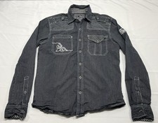 Affliction Black Premium Casual Button Up Shirt Blue Mens Size Small Rockabilly