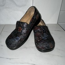 Alegria Keli Slip On Nursing Comfort Shoes Black Floral Leather Women  s Size 40
