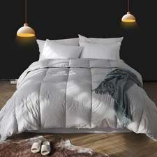 KASENTEX Grey Cotton Comforter - Goose Down and Feather Fill Duvet Insert