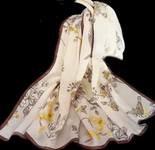 100% Silk mulberry Scarf Women shawl Wrap neckerchief floral beige coffee HD1-60