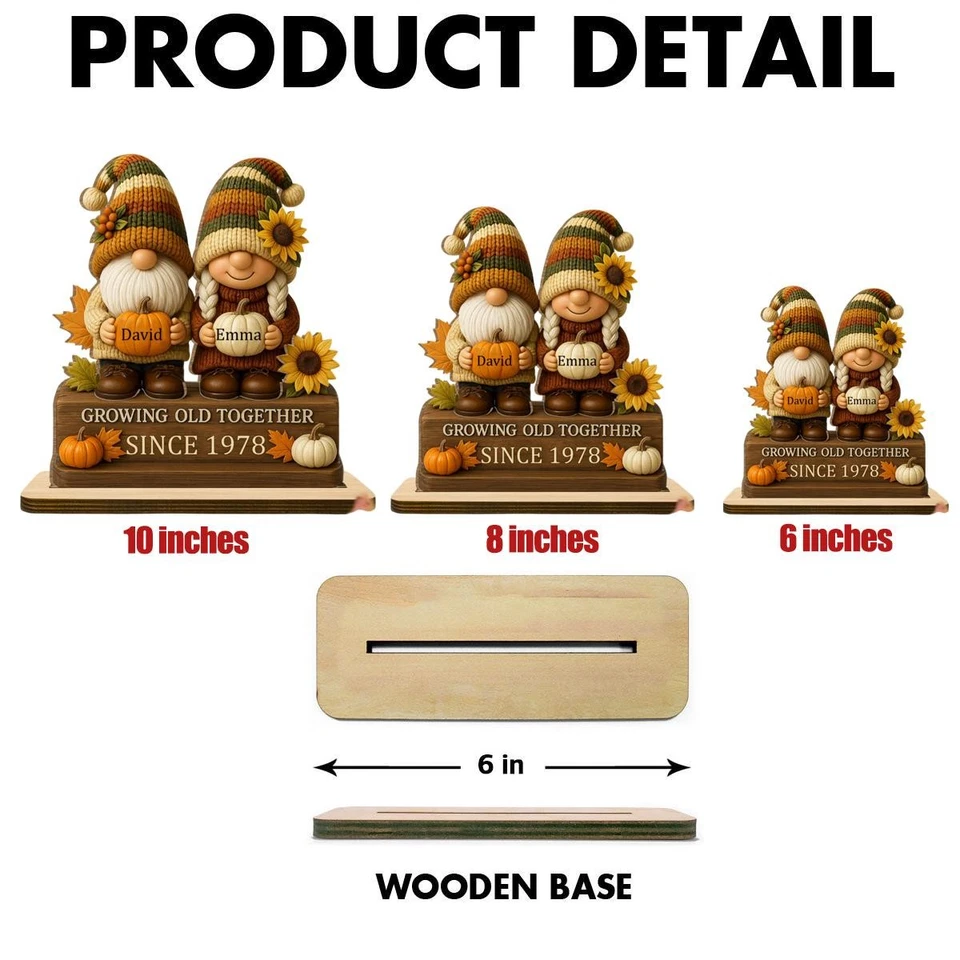 Placa de pareja gnomo personalizada - envejecer juntos decoración de regalo de aniversario Foto 4 de 4