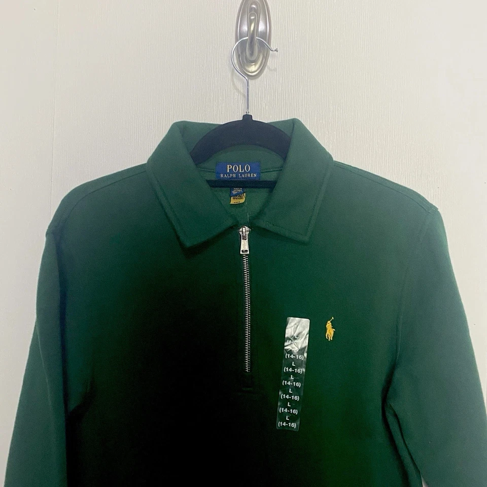 Polo Ralph Lauren Kids Green Quarter Zip Long Sleeve Pullover Top Size L (14-16) - Image 2 of 4