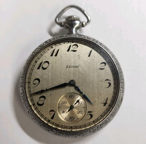 Antique 1927 Elgin Nickel Case Pocket Watch Grade 291 Model 7 16s 7 Jewels RUNS!