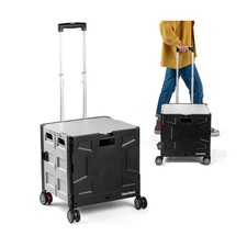 CleverMade Collapsible Wheeled Crate with Lid, 4-Wheels - Swivel and Glide Ro...