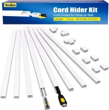 116In Cord Hider Kit, Cord Covers for Wires on Wall, Cord Hider for Wall Mount T