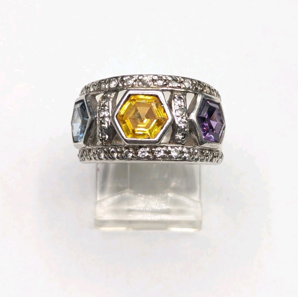Sterling Silver Hexagonal Geometric Multi Color S… - image 18