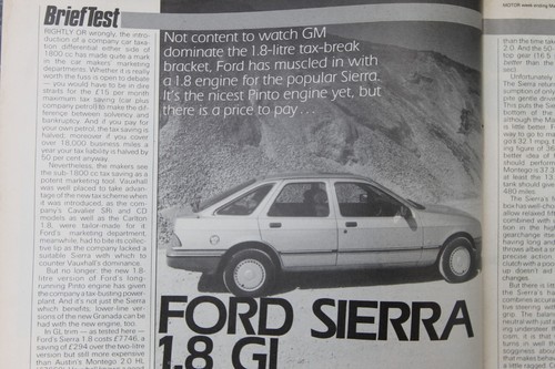 Original 1985 Motor extracted mag road test article: FORD SIERRA 1.8 GL