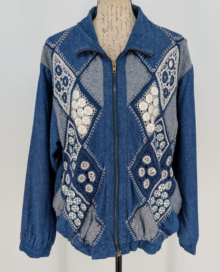 PATCHWORK Crochet Denim Jacket Prairie Peasant Co… - image 1