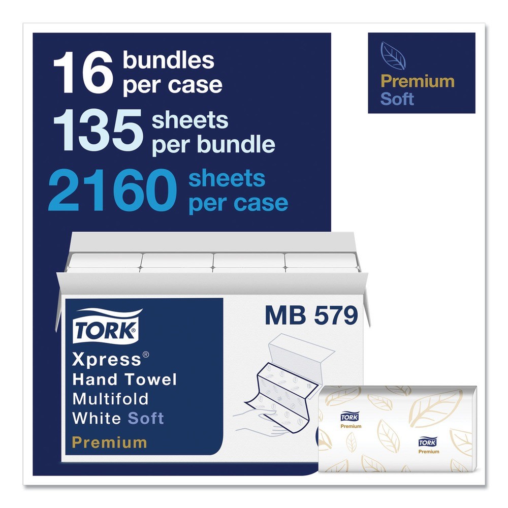 Tork MB579 3-Panel Multifold Hand Towels - White with Blue Leaf (16/Carton) New