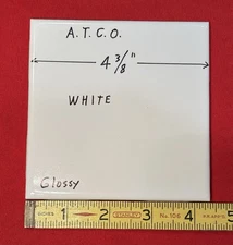 1 pc. Gloss White: 4-3/8" Glossy Ceramic Tile by A.T.C.O.  NEW OLD STOCK