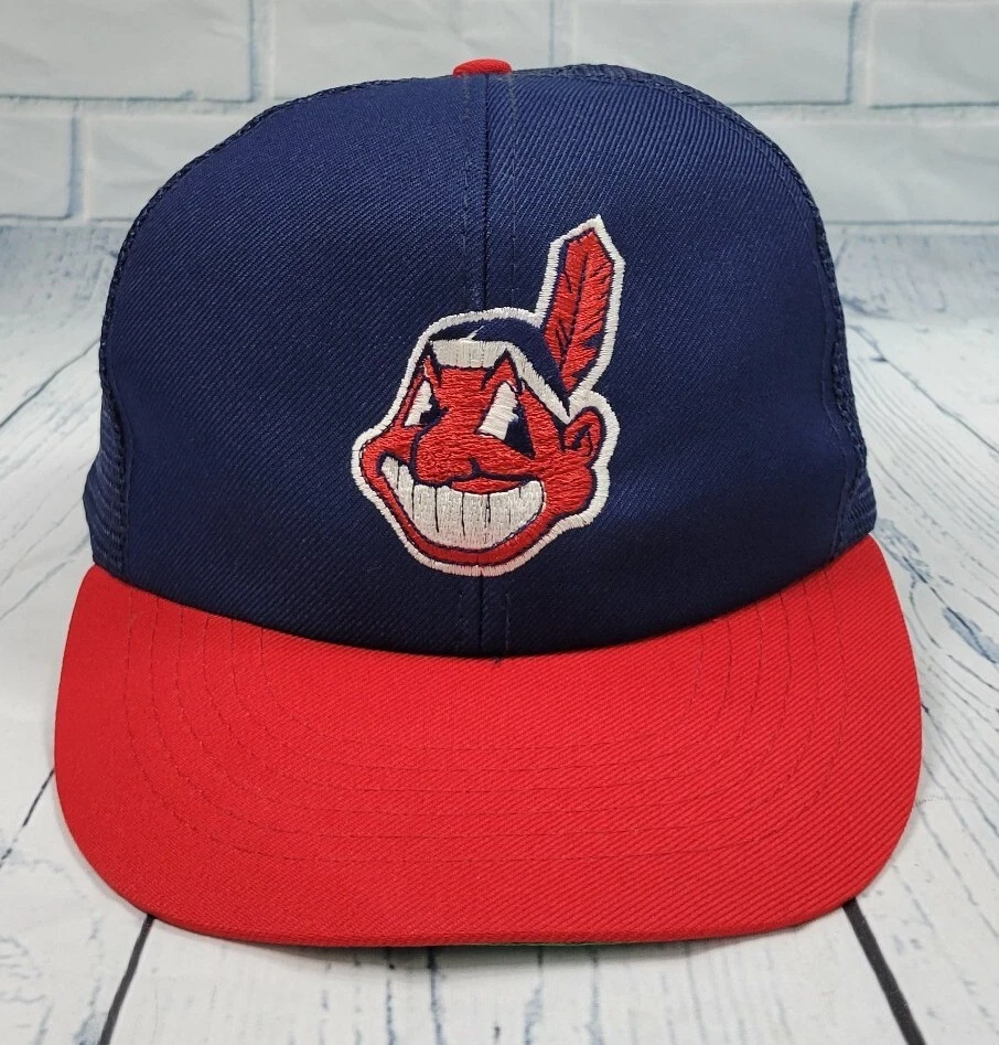 Used Cleveland Indians Chief Wahoo Snap back Hat Navy… - Gem