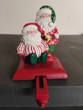 Vintage Duo Of Santa Clauses Christmas Stockings Holder Hanger Metal Base(B1001)