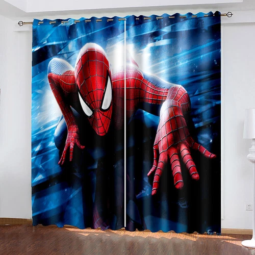 Marvel Spiderman Made Pair Thick Thermal Blackout Curtains Ring Top Eyelet Gifts - Picture 14 of 22