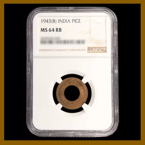 British India 1 Pice, 1943 (B) Bombay Dimond Rare NGC MS 64 RB 2695620-038