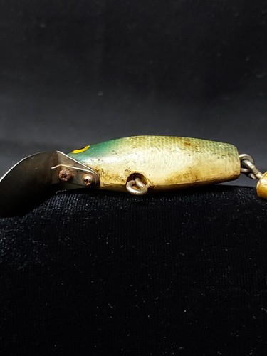 Vintage Woods Mfg Jointed Tail Green Minnow Crankbait Fishing Lure Old - Picture 9 of 9