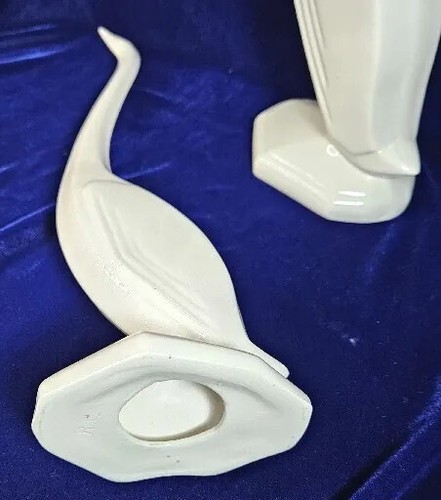 Ceramic Heron Bird Egret Crane Creamy White Art Deco Figurines 17.5" & 15" T - Picture 6 of 7