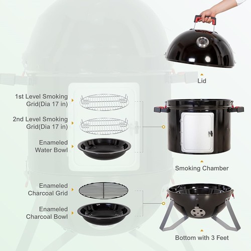 18 Inch Vertical Smoker Grill Charcoal Griller Smoking for Meat Turkey BBQ - Picture 10 of 12