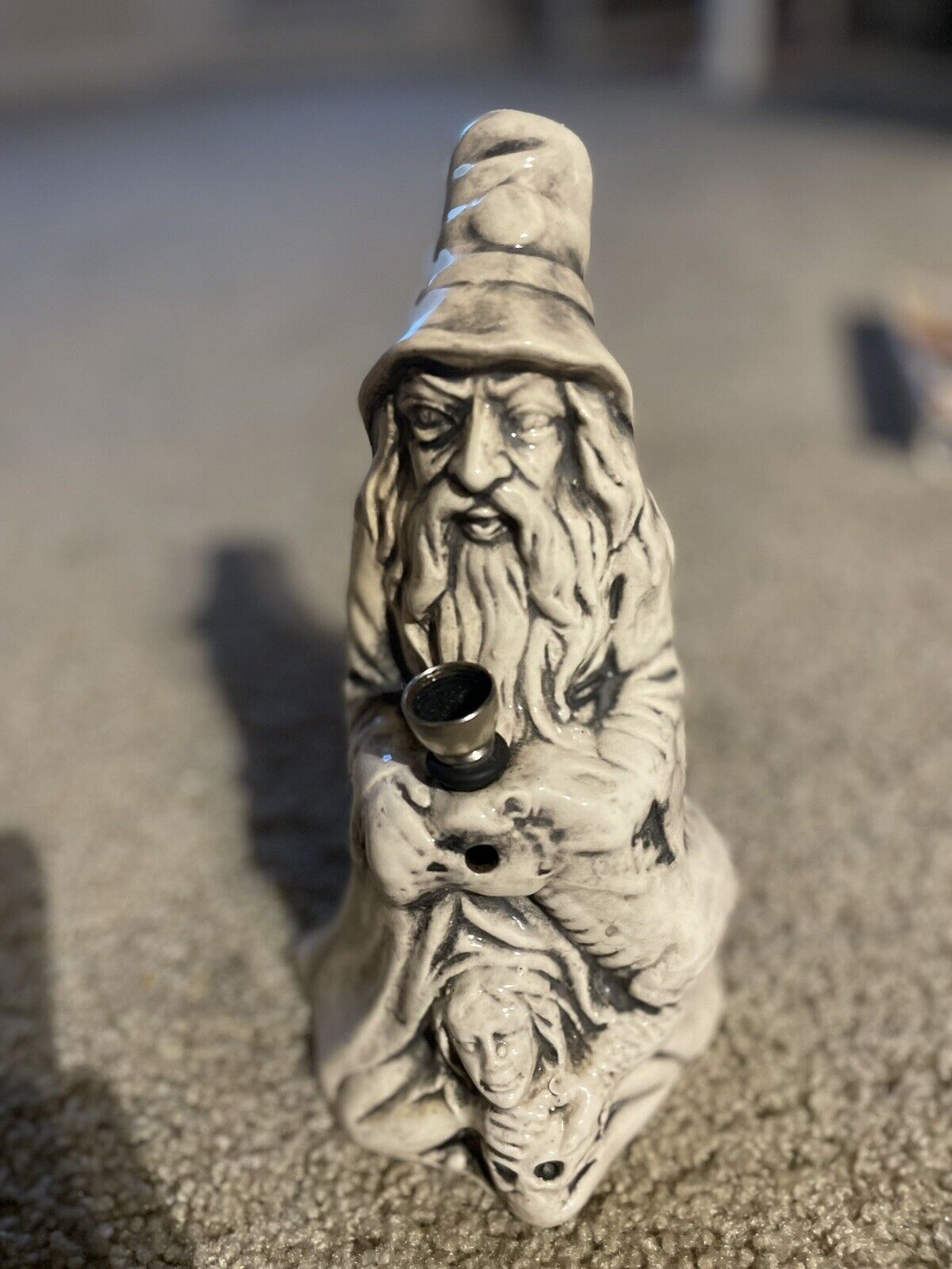 CERAMIC TOBACCO SMOKING WATER PIPE WATERPIPE WIZARD SITTING ON GIRL 8 TALL. Available Now for 35.90