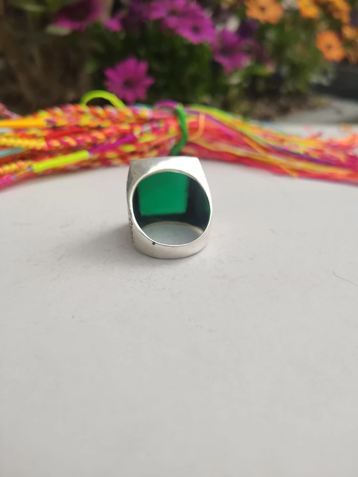 ANELLO UOMO ARGENTO 925 RING SILVER STERLING ONICE VERDE MISURA 19 U48 - Immagine 3 di 4